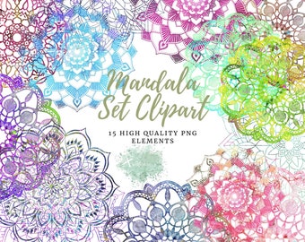 15 Mandalas Clipart Set Watercolor Holístic Circles,Zentangle,Yoga,Meditation Colorful Mandalas Sublimation INSTANT DOWNLOAD ,Commercial Use