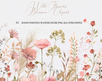 Wild Flowers Collection  Clipart- Hand painted Watercolor flowers  Borders  png  Clip Art -Wildflowers arrangements-Dried flowers png-Frames
