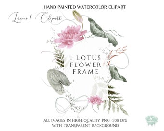 Clipart cornice fiore di loto acquerello: logo botanico (download digitale PNG)