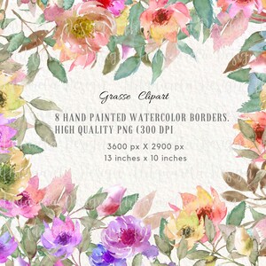 8 Watercolor Flowers Frames png,Floral BORDERS Clip Art Wedding, DIY , Roses frames, Scrapbooking, Sublimation,Stationery Commercial Use