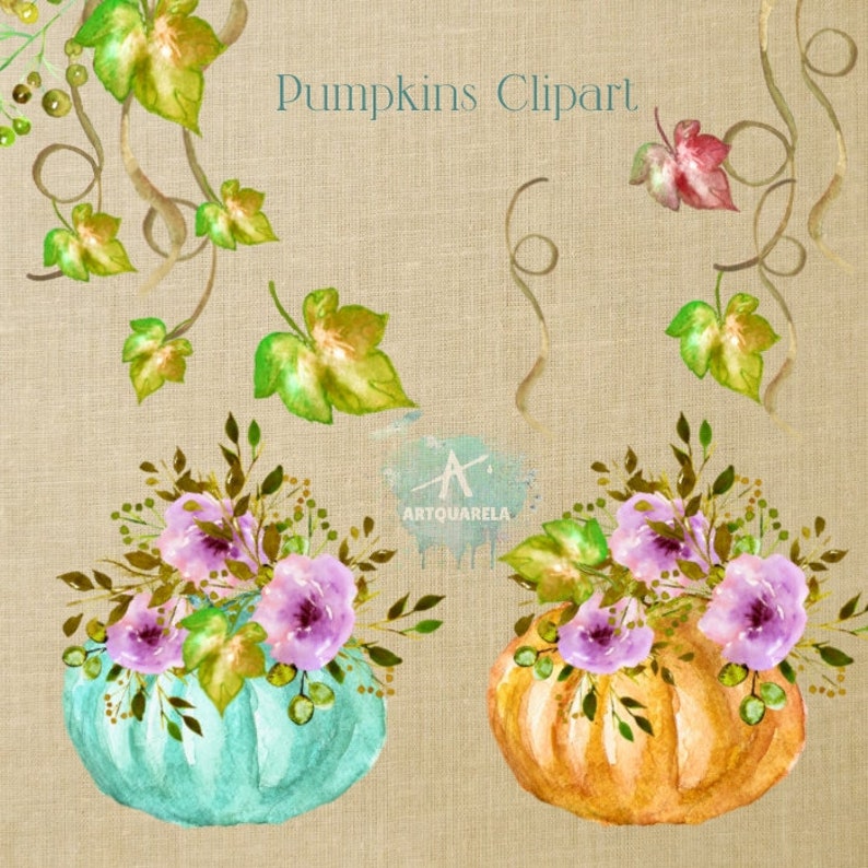Pumpkins Clipart. Hand Painted Watercolor Clip Art. Fall Clipart ...