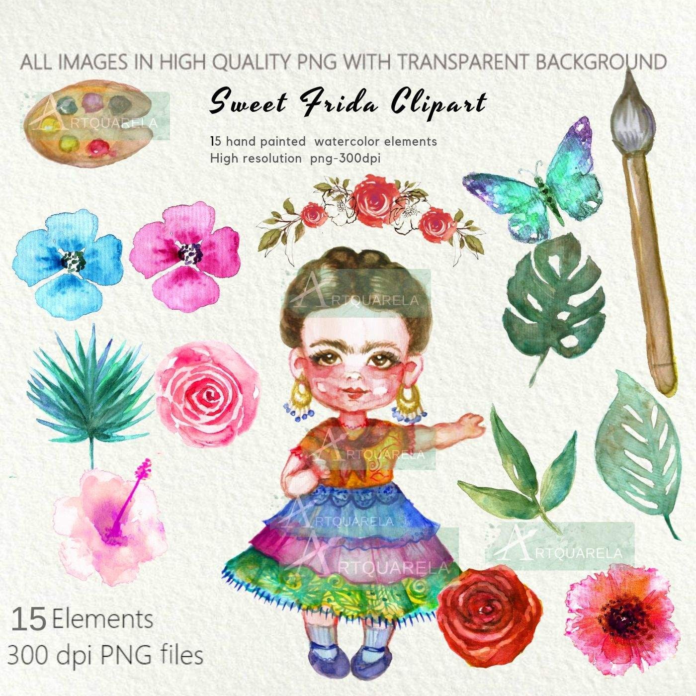 FRIDA Kahlo Clipart Illustration Set Watercolor Frida | Etsy