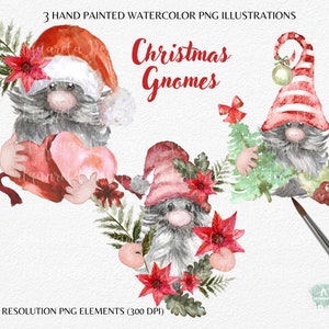 Watercolor Christmas  Gnomes Clip Art Design, Gnomes PNG Christmas Holiday  Winter Design Instant download Sublimation Commercial Use