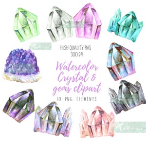 Gems and Crystal Watercolor Quartz Stones Clip Art, Amethyst, Mineral Commercial Use, Sublimation png Digital Clipart, PNG Commercial Use