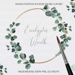 Aquarell Eukalyptus Kranz Clipart- Handgemalter Eukalyptus PNG- Grüner Kranz- Botanischer Kranz-Grüne Blätter Rahmen- Kommerzielle Nutzung