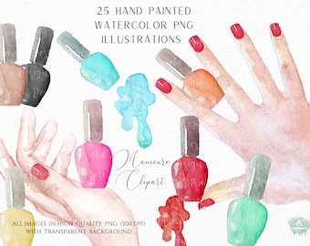 Watercolor Manicure Clip Art Nail Varnish PNG-Nail Polish -Beauty Hands- Nails- Salon Graphics in Png format - Subimation- Commercial Use