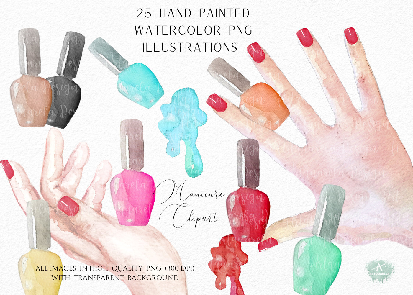 Watercolor Manicure Clip Art Nail Varnish Pngnail Polish Etsy