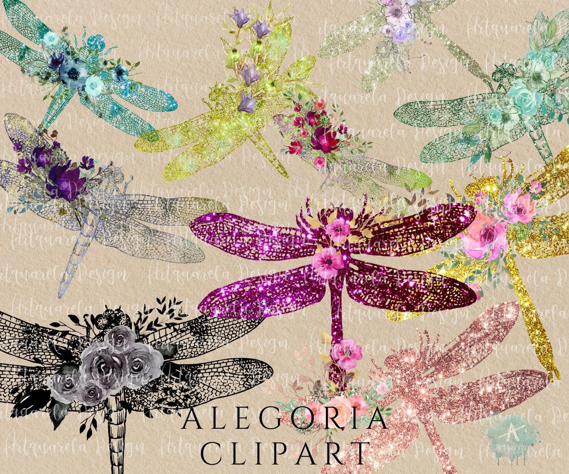 Glitter Dragonfly Clipart Set rose Gold Transparent Luxury | Etsy Australia