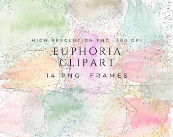 Watercolor Frames Clip Art, Polygonal Frames, Gold and Silver (Digital Download)