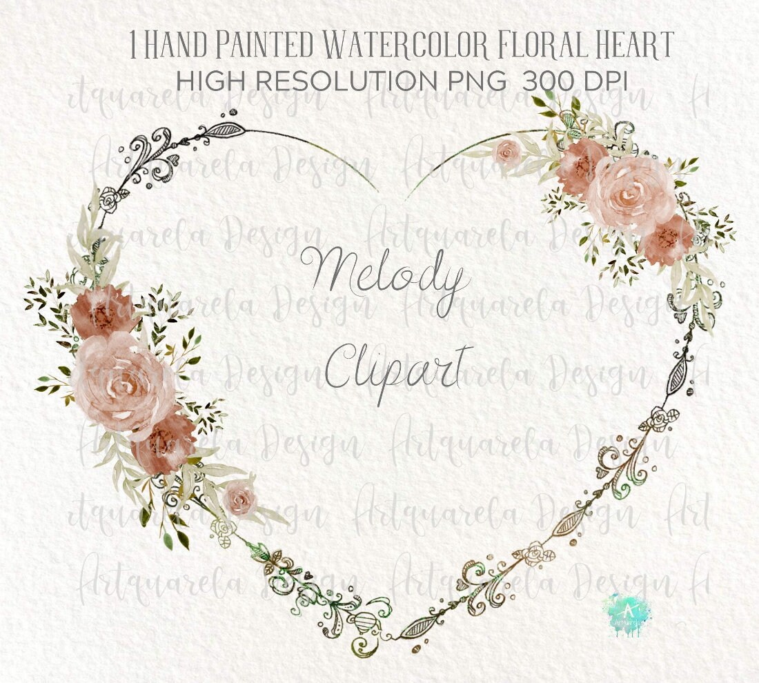 1 clipart de corazón floral pintado a mano, corazón con línea dibujada, marco floral rosa polvoriento, gráfico para sublimación, bodas de bricolaje, etc., uso comercial