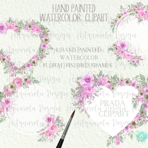Watercolor Pink Roses finished frames Clip Art,floral heart wreath, Romantic Wedding design clipart,Circles frames png,Sublimation,