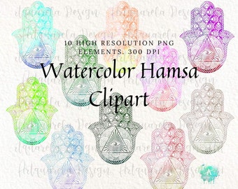 Watercolor Hamsa Set Clipart,Boho hand, Yoga Clipart,Rainbow Hand of Fatima,Zentangle hamsa png ,Spiritual Symbol,Sublimation Commercial Use