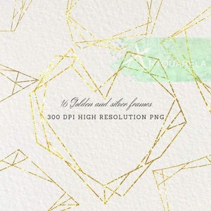 Gold foil & Silver geometric Frames Clipart PNG Minimalist  Polygon Clip Art Design Template DIY  Border Metallic Commercial Use