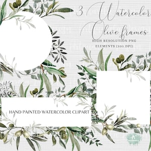 Olive  branch Frames Clipart Watercolor  Greenery Frames Olive branches PNG Wreath Trendy design Sublimation Wedding Clip Art Commercial Use