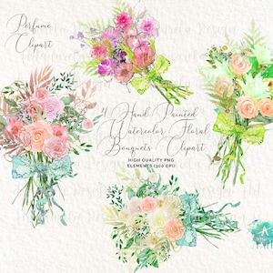 4  Watercolor floral bouquet clipart png blush rose yellow purple orange purple finished  floral arrangements trendy design Instant Download