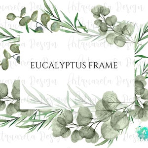 Eucalyptus frame clipart, Watercolor greenery premade frame clipart,wedding clipart,bridal design  graphic,Instant download,Commercial Use