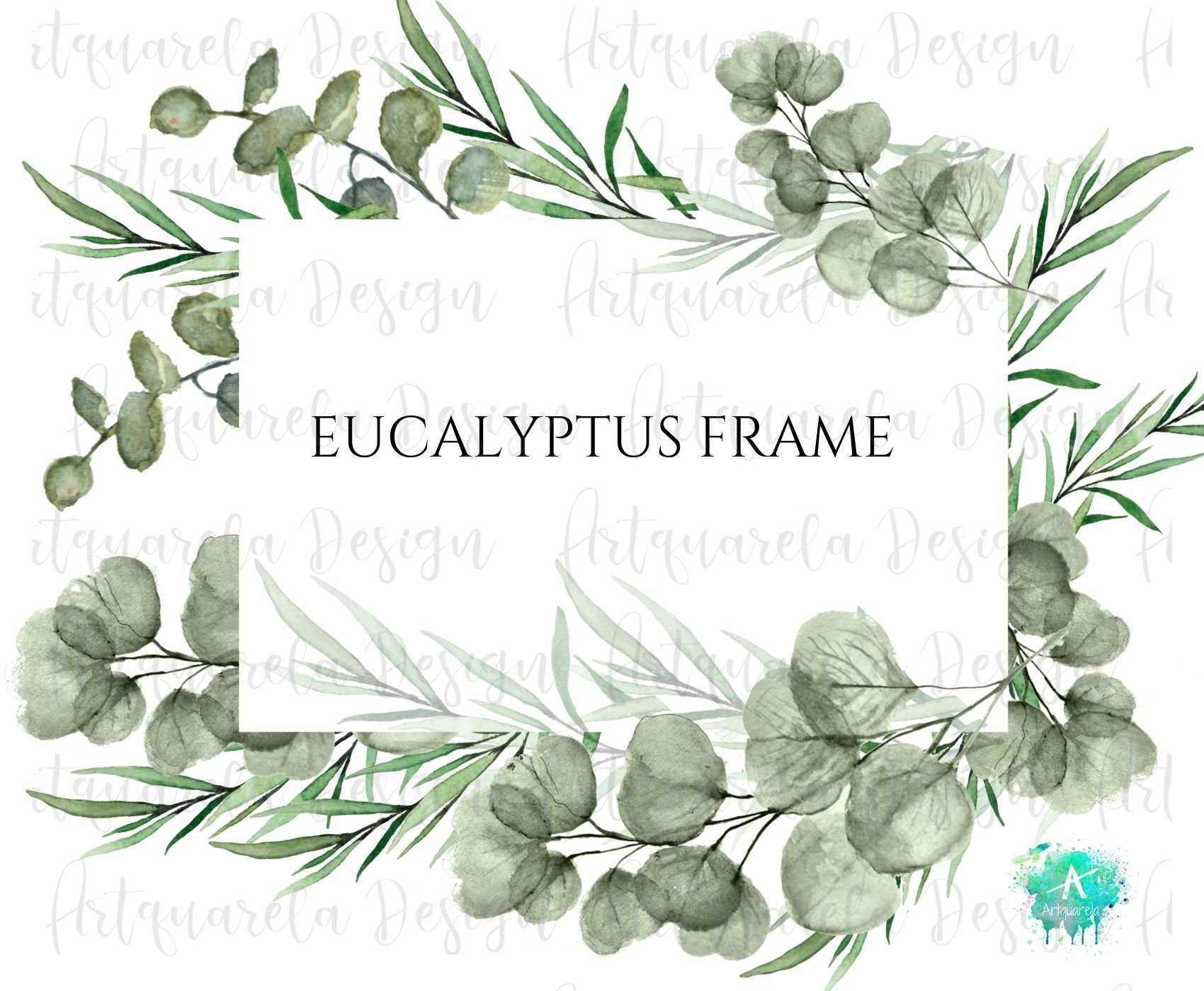 Eucalyptus Frame Clipart Watercolor Greenery Premade Frame | Etsy
