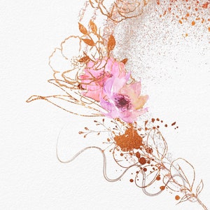 Rose Gold Watercolor Floral Heart Clipart: Boho Valentine PNG (digital ...