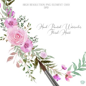 Floral Heart Wreath Clipart Watercolor Pink Roses Flowers Heart Png ...
