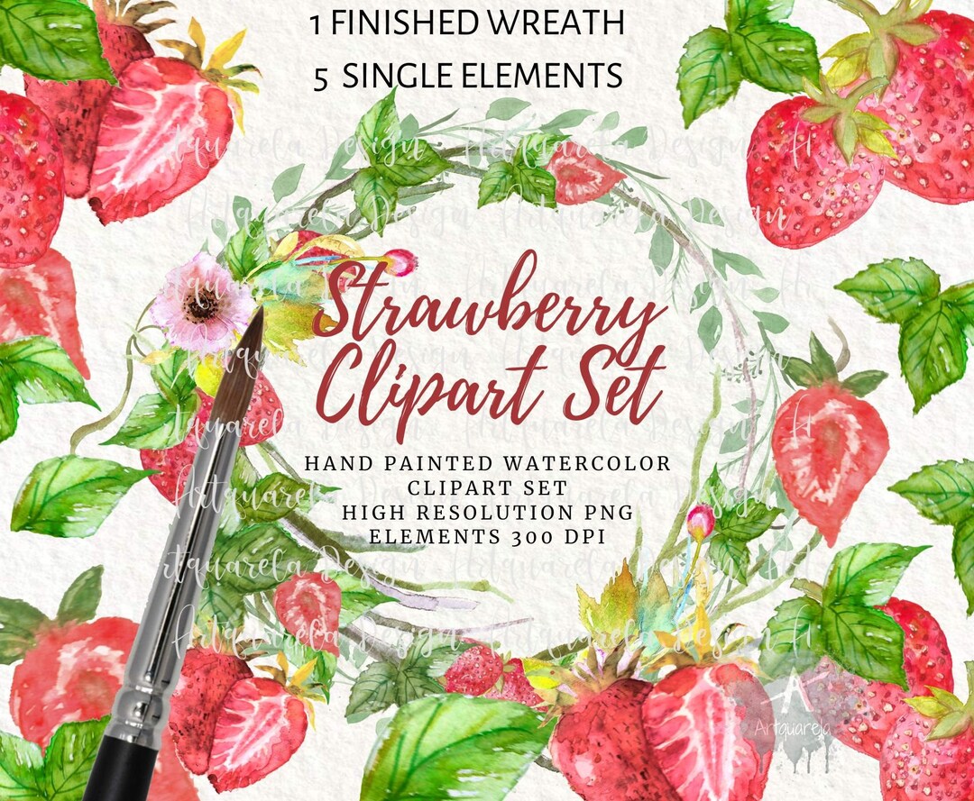 Watercolor Strawberry Clip Art Set Fruits Clipart Strawberry Wreaths ...