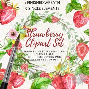 Watercolor Strawberry Clip Art Set Fruits Clipart  Strawberry Wreaths frame Sublimation Berry Vector Png  Illustration fruits Commercial Use