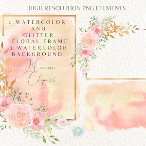 Blush Pink Aquarell Blumenrahmen Clip Art, Goldrahmen, Blumenrand Png, Boho Design, Aquarell Hintergrund, Hochzeit, kommerzielle Nutzung