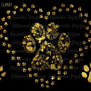 50% DE DESCUENTO EN OFERTA Clipart de huella de pata dorada - Huella de perro png - Huella de pata dorada floral Huella de pata de cachorro - Huella de pata de corazón dorado - Logotipo - Sublimación - Uso comercial