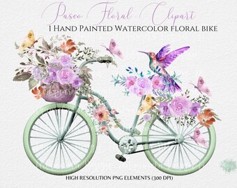 Watercolor Floral Bicycle Clipart: Vintage Bike PNG (Instant Download)
