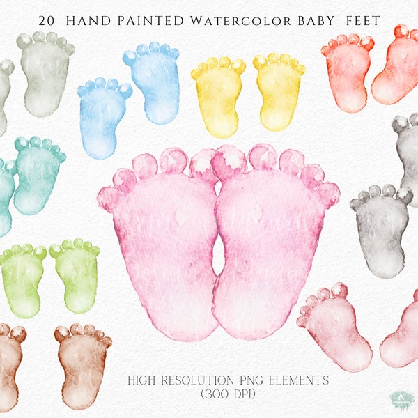 Watercolor Baby Feet Clipart,Hand Painted  Baby Foot Print  Pregnancy Symbol  Baby Shower Sublimation High resolution png Commercial Use