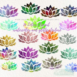 Set di clipart di fiori di loto, png di loto ad acquerello, yoga, clipart di buddismo, clip art di loto in lamina d'oro, sublimazione, logo di fiore di loto per uso commerciale