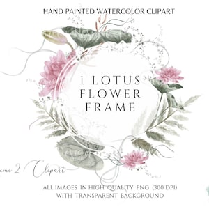 Clipart di fiori di loto Cornice ghirlanda di loto Logo fiore di loto PNG Cornice botanica dell'acquerello Ikebana Border Clip Art Uso commerciale