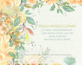 Watercolor Floral clipart ,Peach Roses and Peonies finished arrangements, Bouquet ,Wedding,Orange Roses,Sublimation png,For Commercial Use