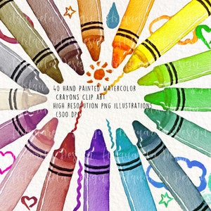 Watercolor Crayon  set  Clip Art- Hand Painted  coloring Crayon Teacher day clip art- Crayon drawings - High resolution png Commercial Use