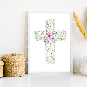 Watercolor Floral Crosses Clipart Hand painted wildflowers Crosses-Vector png-Baptism cross Easter Sublimation Cross Commercial Use zdjęcie 5