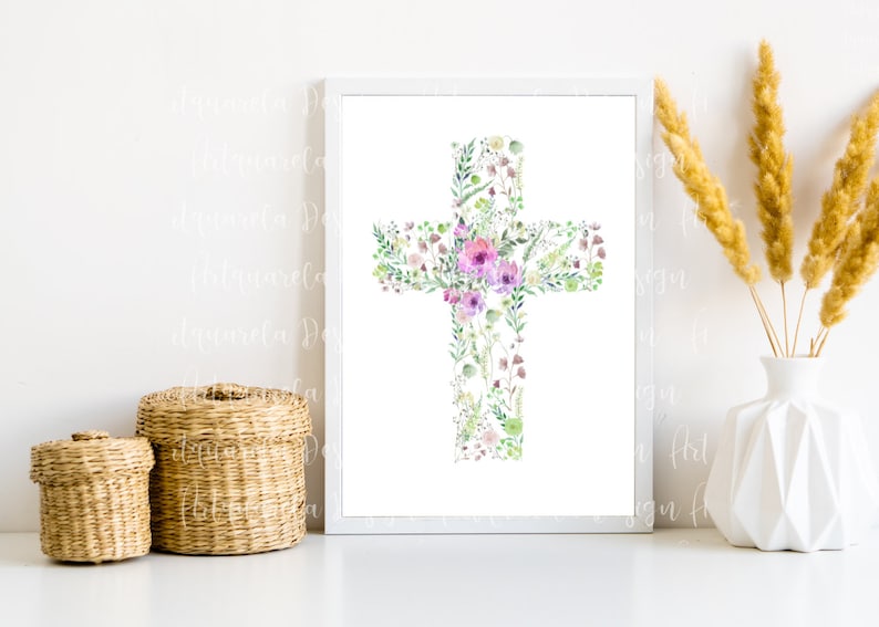 Watercolor Floral Crosses Clipart Hand painted wildflowers Crosses-Vector png-Baptism cross Easter Sublimation Cross Commercial Use image 5