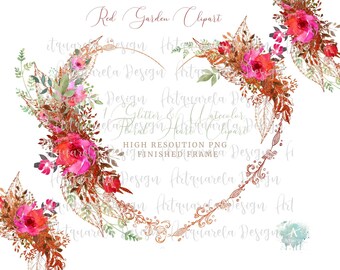 Red Floral heart wrearth, Hand painted watercolor frame png, Red flowers frame  Wedding invitation ,bridal, Sublimation,Commercial Use