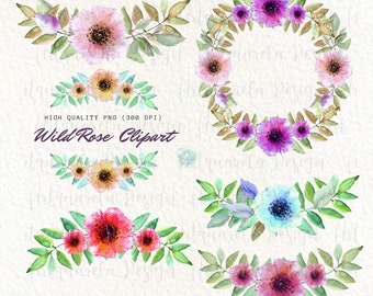 Watercolor Floral Bouquet Clipart, Hand-Painted Roses (PNG Digital Download)
