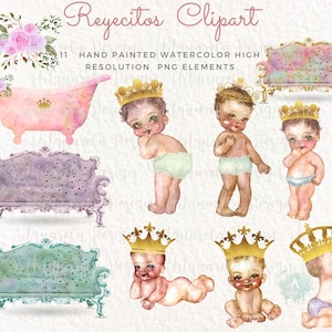 Little Prince Clip Art Watercolor Princess baby girl & baby boy Baby shower Sitting baby with crown clipart  Commercial Use Instant download