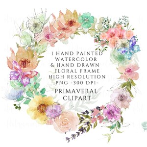 Floral wreath frame clipart Hand drawn   wreath invitation clipart Romantic wreath Pastel  spring  frame flowers wreath Instant download