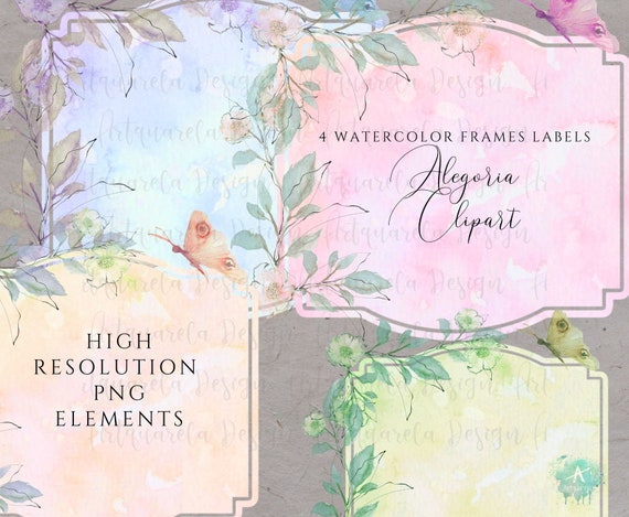 Watercolor Floral Clipart Frames, Pastel Shabby Chic, PNG (Digital Download)