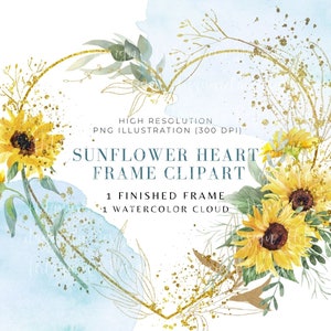 Zonnebloemen clipart-Oekraïense bloem png-groen goud zonnebloemen hart frame-aquarel zonnebloem-sublimatie ontwerp commercieel gebruik