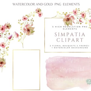 Aquarell rosa Rosen Rahmen Clip Art, Gold quadratische Rahmen Blumengrenze Boho Design Aquarell Hintergrund Bouquet Hochzeit Kommerzielle Nutzung