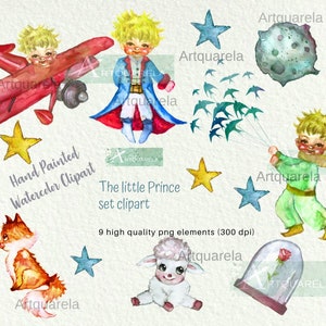 Little Prince boy  Set clipart  Hand Painted Watercolor illustration PNG Instant download For Commerical use