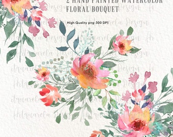 Ilustração vetorial de buquê floral em aquarela, rosas em tons de pêssego e rosa (PNG)