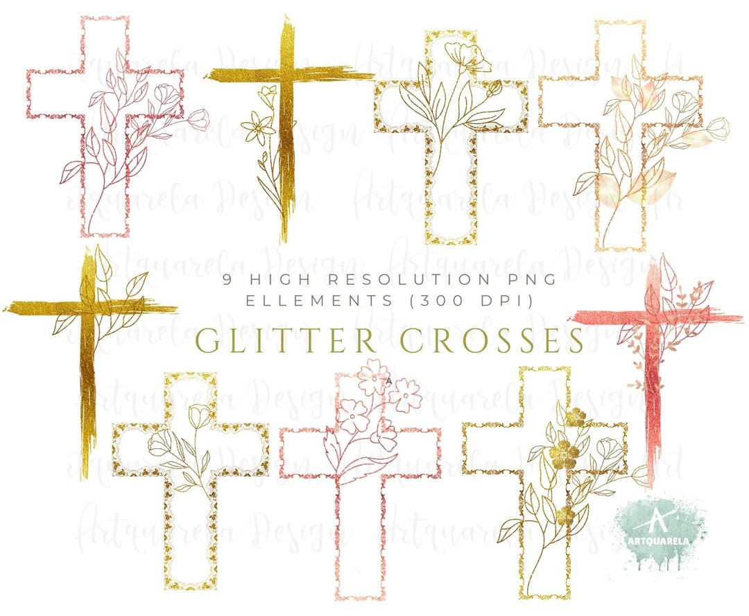 9 Glitter Cross Clipartrose Gold Cross Pngcarved Cross With Flowers