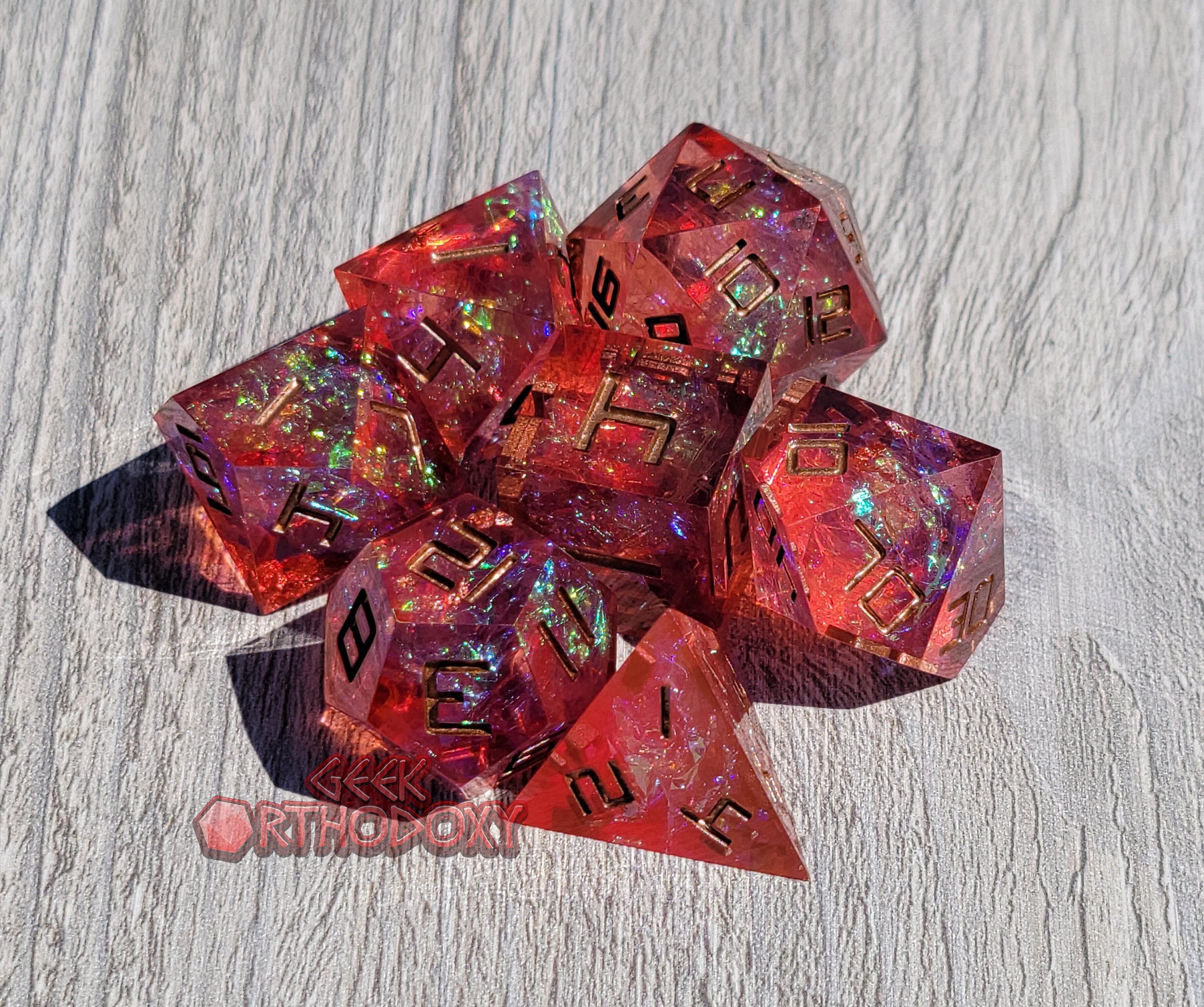 Sharp Edge Dice Full Set with Inclusions Prismatic Pink Etsy