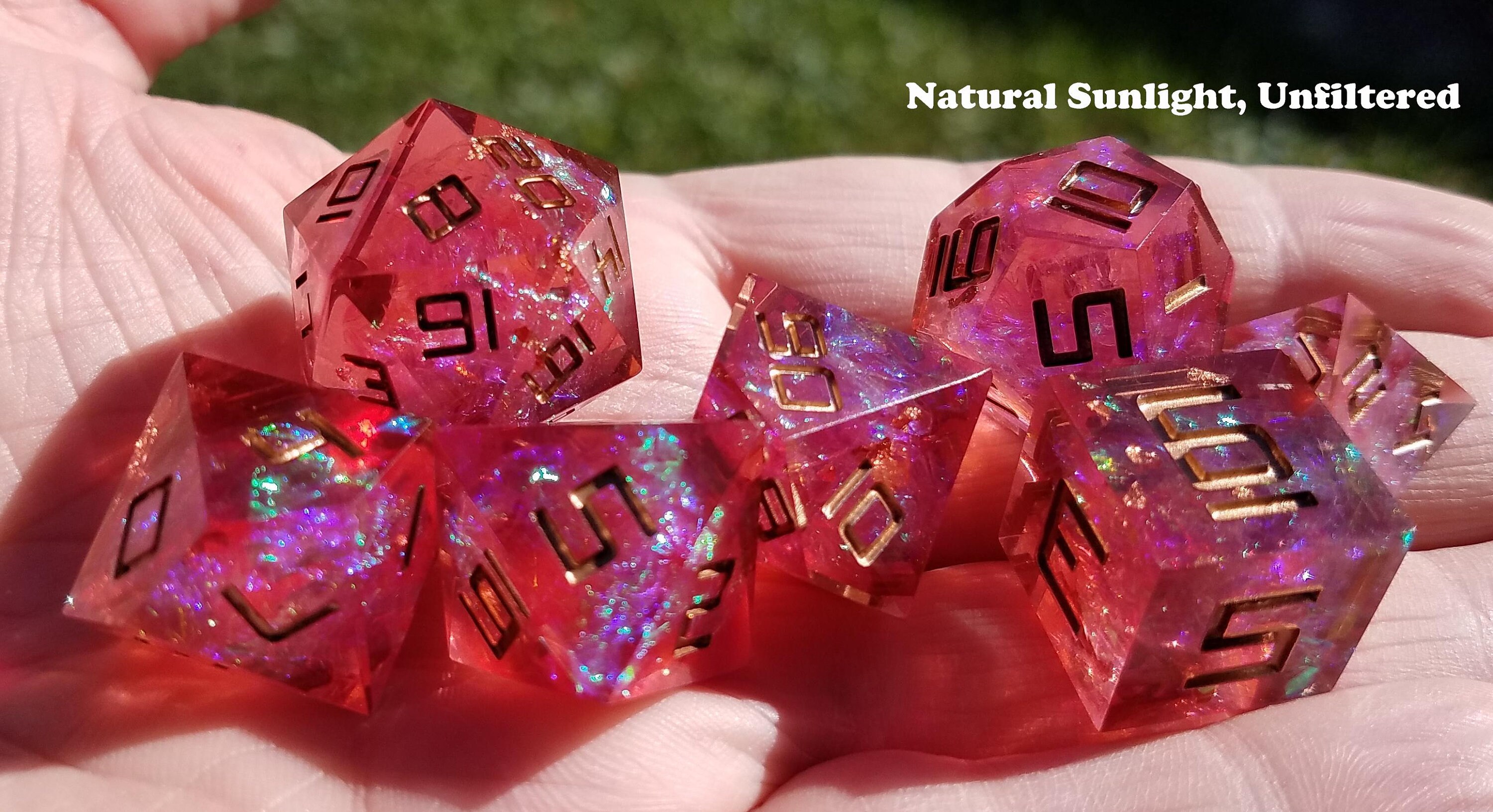 Sharp Edge Dice Full Set with Inclusions Prismatic Pink Etsy