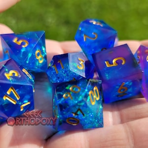 Sharp Edge Dice - Blue and Purple Full Set with Inclusions - Royal Sapphire Polyhedral Dice Set