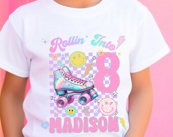 Roller Skate Shirt, Teen Preppy Shirts, Groovy Birthday Tees, Preppy Smiley, Retro 90's Party, Retro 70's Birthday, Skating Birthday Girl