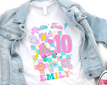 Roller Skate Shirt, Teen Preppy Shirts, Groovy Birthday Tees, Preppy Smiley, Retro 70's Birthday, Skating Birthday Girl